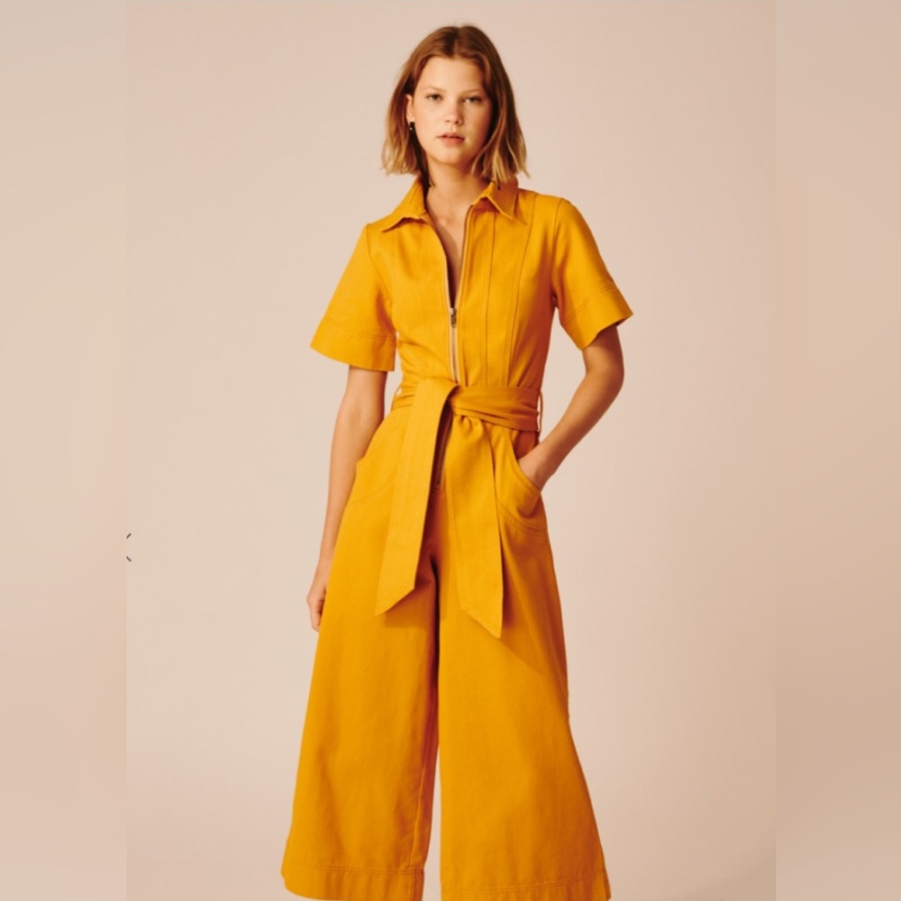 C/MEO Collective Yellow Jumpsuit with Belted Waist and Wide-Leg Design
